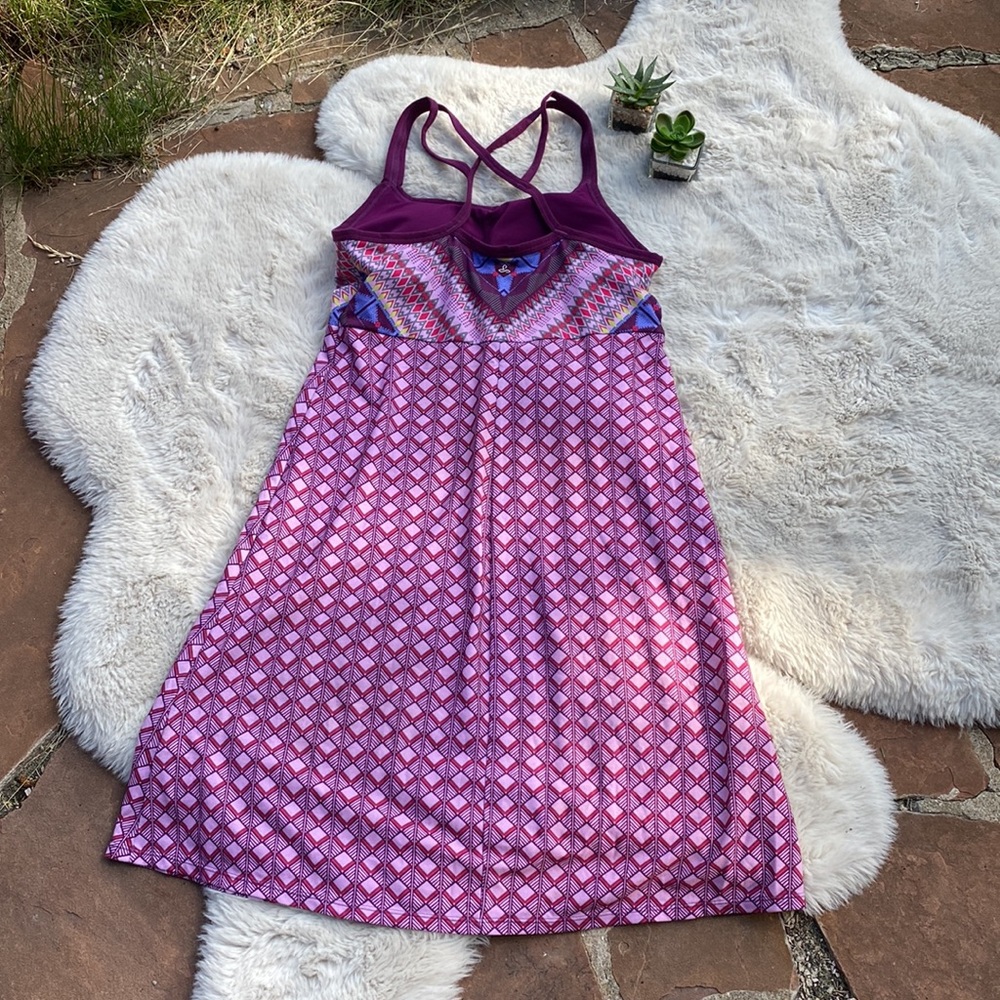 Prana Cora Cross Back Violet Purple Printed Dress Size Small - Picture 6 of 11
